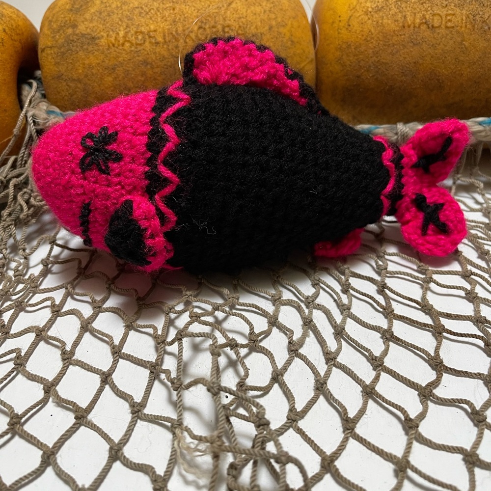 Crochet  Pink & Black Large Fish Deco Ornament SK